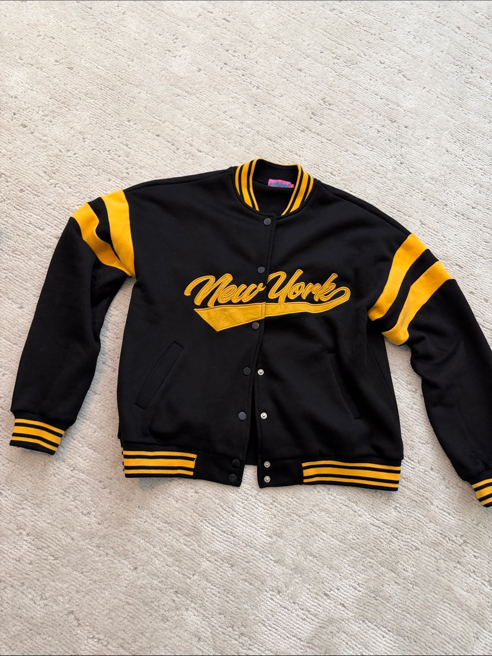 Edikted Black & Yellow 'New York' Varsity Bomber Jacket size small